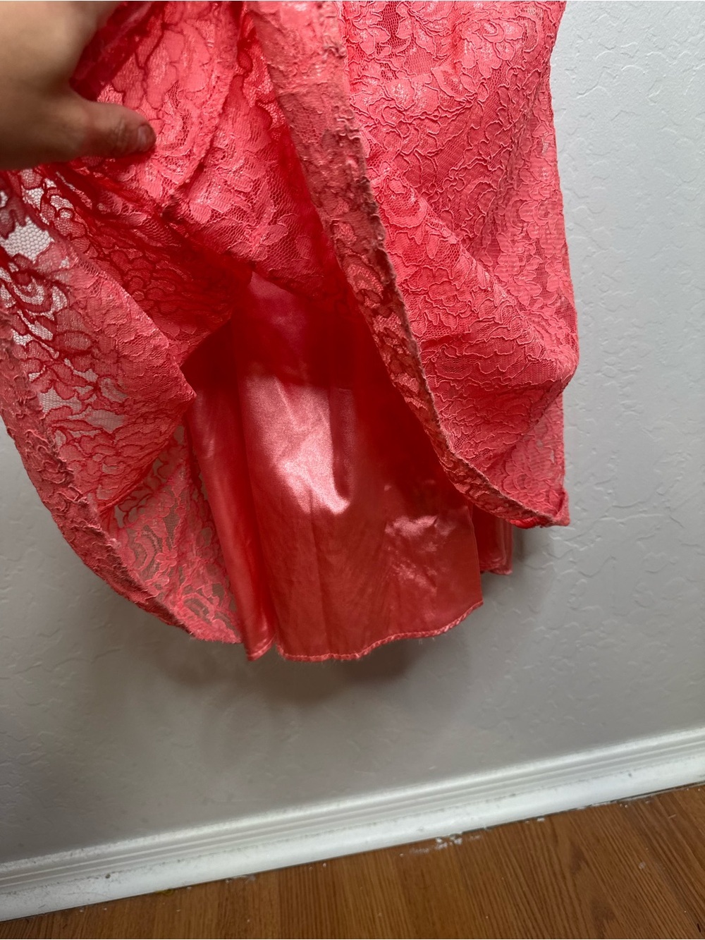 Jessica McClintock Strapless Formal Gown Coral Pink Lace Prom size 2 - Picture 8 of 12
